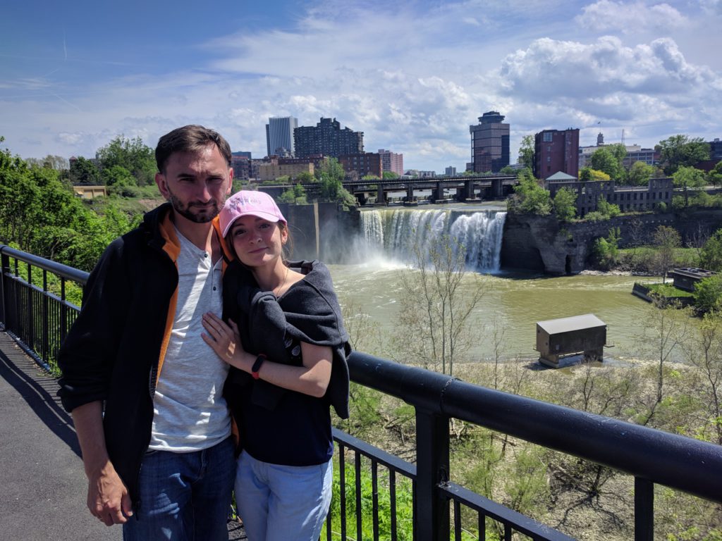 USA, Rochester, Genesee, High Falls Waterfall